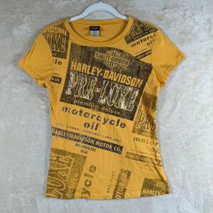 Harley-Davidson Womens Pre-Luxe Oil Graphic T-Shirt Yellow Bloomington IN Small